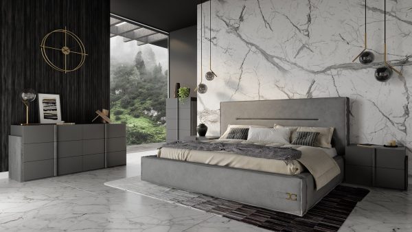 Coronelli Collezioni Hollywood - Eastern King Italian Contemporary Grey Leather Bed - Image 5
