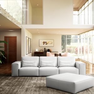 Coronelli Collezioni Hollywood - Italian Leather White Sectional Sofa with Ottoman