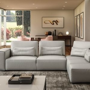 Coronelli Collezioni Hollywood - Italian Light Grey Leather RAF Chaise Sectional Sofa
