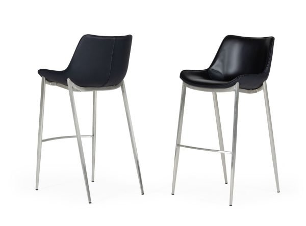 Modrest Hooper - Modern Black Eco-Leather Bar Stool (Set of 2) - Image 2