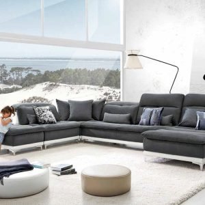 David Ferrari Horizon - Modern Grey Fabric + White Leather U Shaped Sectional Sofa