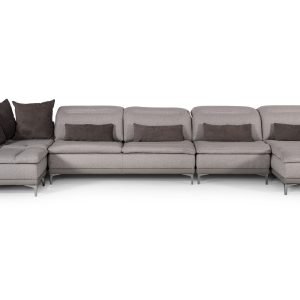 David Ferrari Horizon - Modern Grey Fabric + Grey Leather U Shaped Sectional Sofa