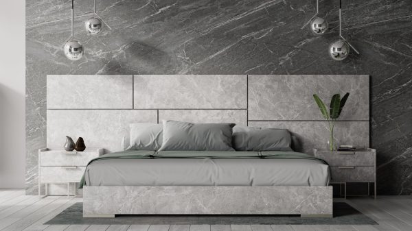 Nova Domus California King Marbella - Italian Modern Grey Marble Bed w/ 2 Nightstands - Image 2
