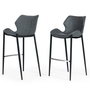 Modrest Ithaca - Industrial Dark Grey Eco-Leather Bar Stool (Set of 2)
