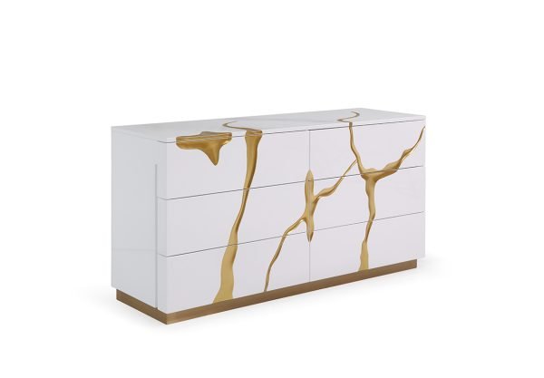 Modrest Aspen Modern Wide White and Gold Dresser - Image 2
