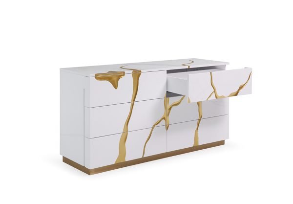 Modrest Aspen Modern Wide White and Gold Dresser - Image 3