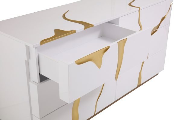Modrest Aspen Modern Wide White and Gold Dresser - Image 5