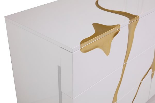 Modrest Aspen Modern Wide White and Gold Dresser - Image 4