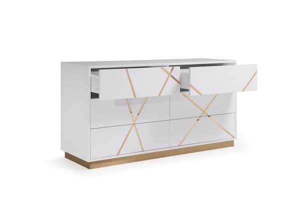 Modrest Nixa  Modern Wide White and Gold Dresser - Image 3