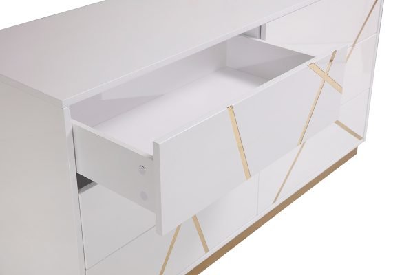 Modrest Nixa  Modern Wide White and Gold Dresser - Image 5