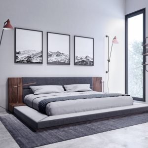 California King Nova Domus Jagger Modern Dark Grey & Walnut Bed
