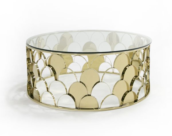Modrest Javier Modern Glass & Gold Round Coffee Table