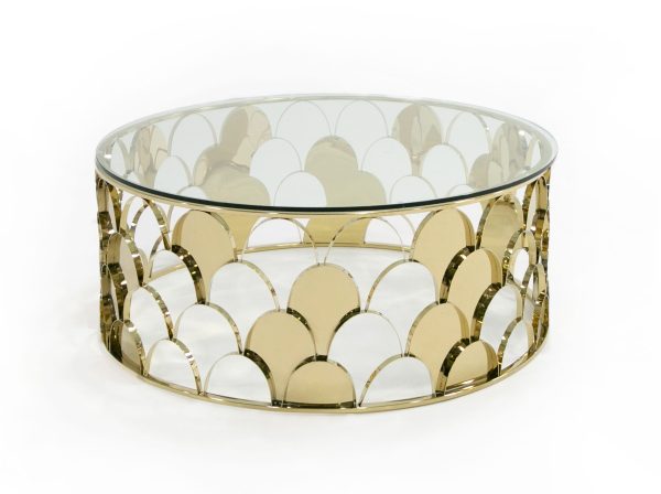 Modrest Javier Modern Glass & Gold Round Coffee Table - Image 2