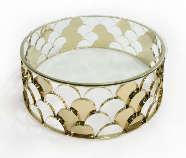 Modrest Javier Modern Glass & Gold Round Coffee Table - Image 3