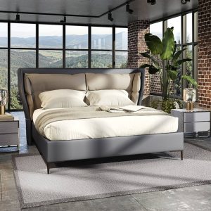 Modrest Jolene - Eastern King Dark & Light Grey Leatherette Bed
