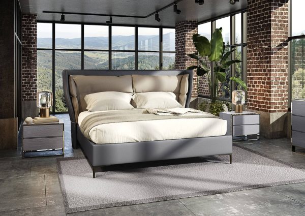Modrest Jolene - Eastern King Dark & Light Grey Leatherette Bed
