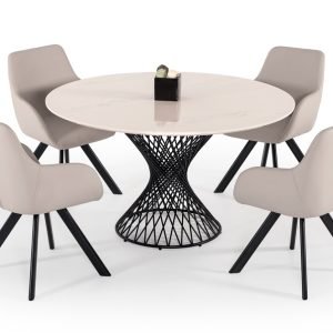 Modrest Joyce Modern Round White Cultured Marble Dining Table