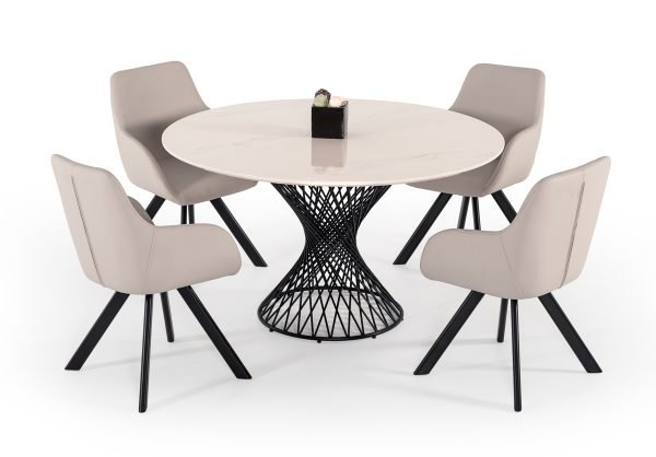 Modrest Joyce Modern Round White Cultured Marble Dining Table