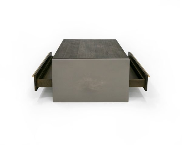 Modrest June - Modern Dark Grey Concrete & Walnut Coffee Table - Image 4