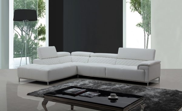 Divani Casa Citadel Modern White Eco-Leather Sectional Sofa w/ Audio System - Image 3