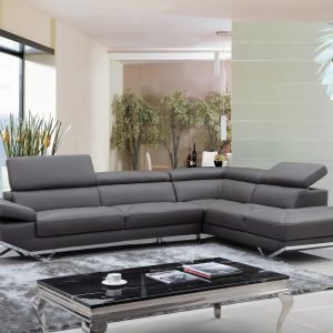 Divani Casa Quebec - Modern Dark Grey Eco-Leather Right Facing Sectional Sofa