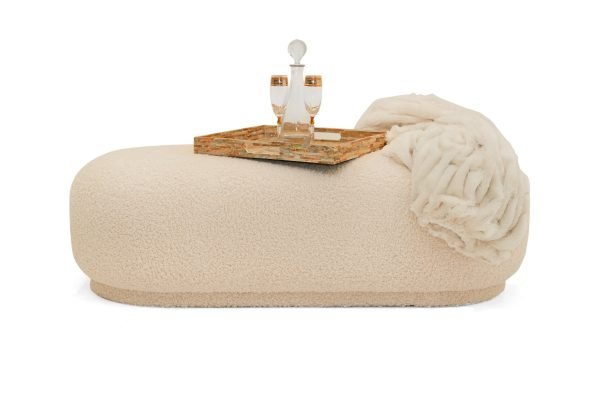Divani Casa Kael - Contemporary White Sherpa Ottoman