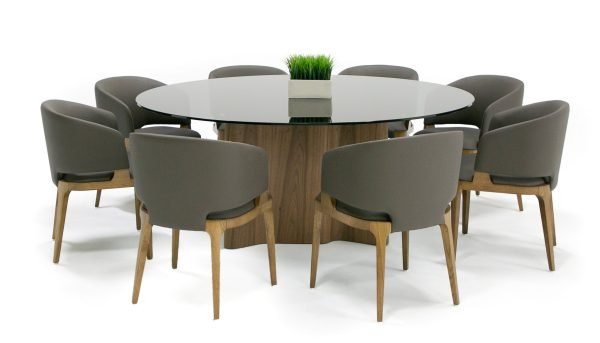 Modrest Kaye - Modern Walnut + Glass 71" Round Dining Table - Image 4