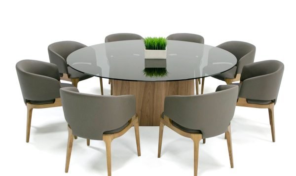 Modrest Kaye - Modern Walnut + Glass 71" Round Dining Table - Image 5