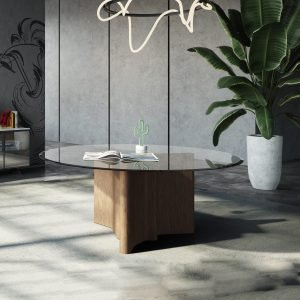 Modrest Kaye - Modern Walnut + Glass 71" Round Dining Table