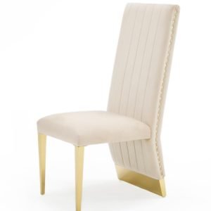 Modrest Keisha - Modern Beige Velvet and Gold Dining Chair Set of 2