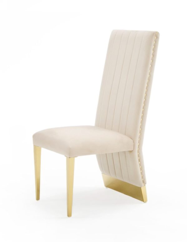 Modrest Keisha - Modern Beige Velvet and Gold Dining Chair Set of 2