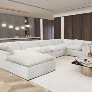 Divani Casa Kellogg - Modern White U Shaped Feather Sectional Sofa