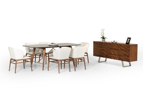 Modrest Kipling Modern Cream & Walnut Dining Chair - Image 4