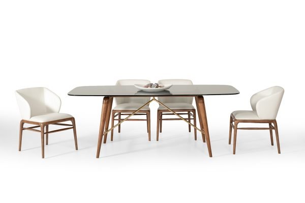 Modrest Kipling Modern Cream & Walnut Dining Chair - Image 5