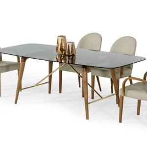 Modrest Kipling - Modern Smoked Glass & Walnut Large Dining Table