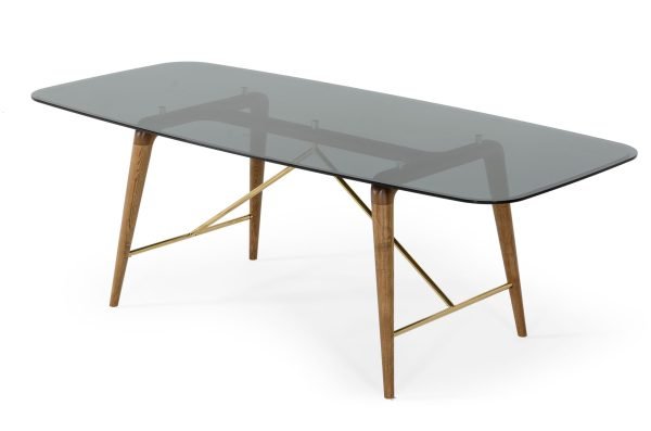 Modrest Kipling - Modern Smoked Glass & Walnut Large Dining Table - Image 3