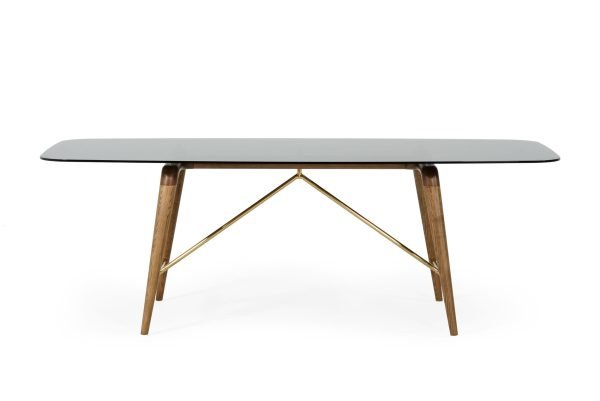Modrest Kipling - Modern Smoked Glass & Walnut Large Dining Table - Image 4