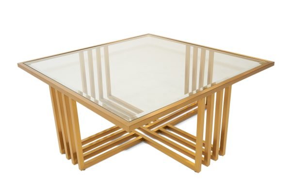 Modrest Kodiak - Glam Clear Glass and Gold Glass Coffee Table - Image 2