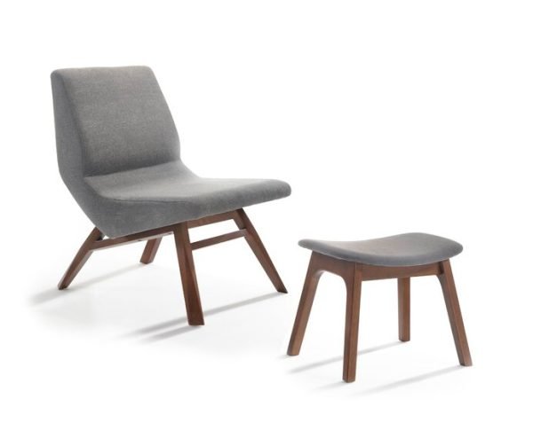 Modrest Whitney Modern Grey & Walnut Accent Chair & Ottoman - Image 4