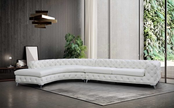 DIvani Casa Kohl - Contemporary White LAF Curved Shape Sectional Sofa w/ Chaise