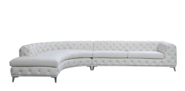 DIvani Casa Kohl - Contemporary White LAF Curved Shape Sectional Sofa w/ Chaise - Image 3
