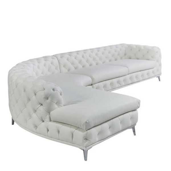 DIvani Casa Kohl - Contemporary White LAF Curved Shape Sectional Sofa w/ Chaise - Image 4