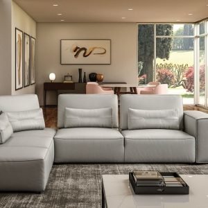 Coronelli Collezioni Hollywood - Italian Light Grey Leather LAF Chaise Sectional Sofa