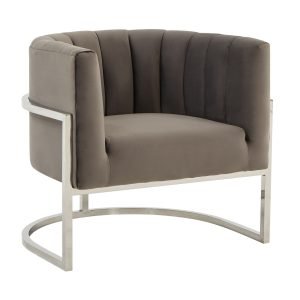 Modrest Landau - Modern Grey Velvet & Stainless Steel Accent Chair