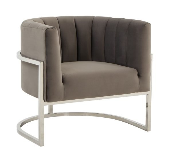 Modrest Landau - Modern Grey Velvet & Stainless Steel Accent Chair