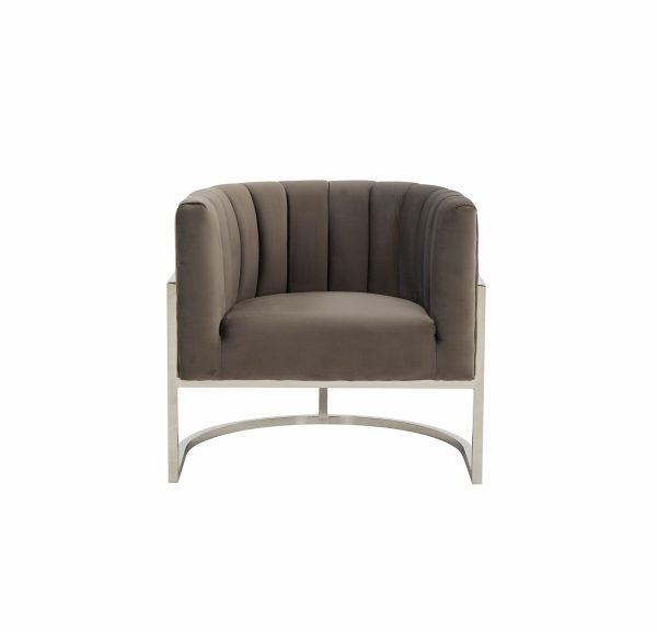 Modrest Landau - Modern Grey Velvet & Stainless Steel Accent Chair - Image 2