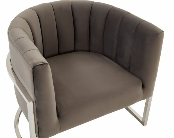 Modrest Landau - Modern Grey Velvet & Stainless Steel Accent Chair - Image 5
