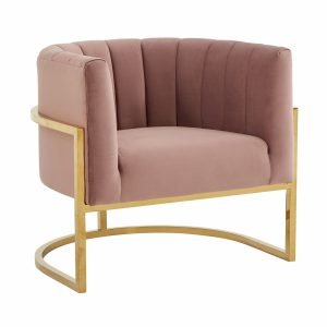 Modrest Landau - Modern Pink Velvet & Gold Stainless Steel Accent Chair