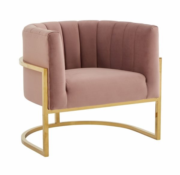 Modrest Landau - Modern Pink Velvet & Gold Stainless Steel Accent Chair