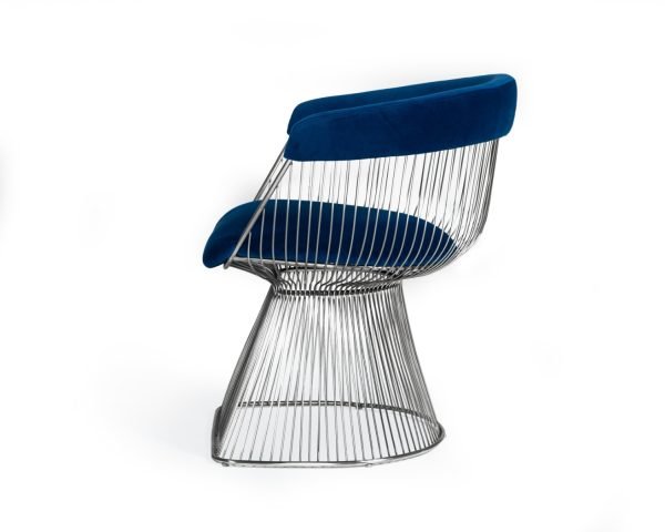 Modrest Lauren - Blue Velvet and Stainless Steel Dining Chair - Image 3